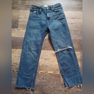 Zara Highrise Straight Ankle Distressed Knee Jeans